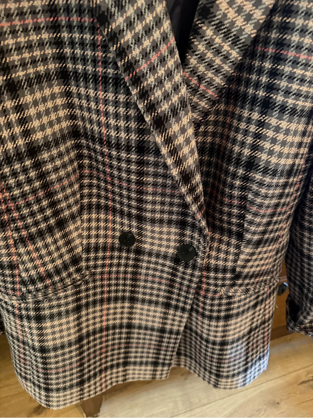 Talbots Black, Cream & Pink Plaid Double-Breasted Blazer - Picture 2 of 4